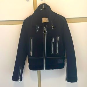 Zara lined black jacket. Black suede outside. Fleeced lined inside.
